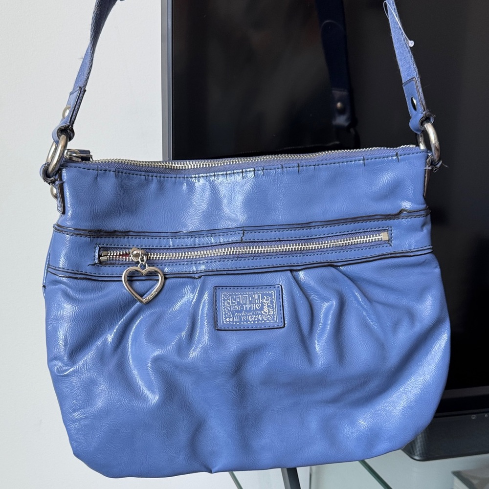 Coach Patent Leather Shoulder Bag with Heart Charm
